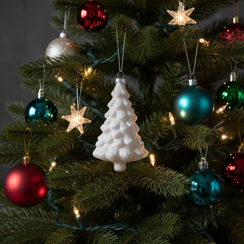 Melrose Snowy Glass Tree Ornaments – Set of 6