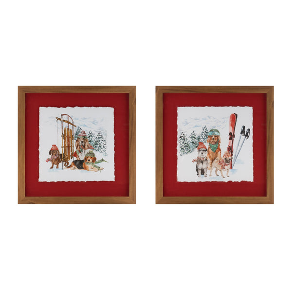Melrose Framed Dog Sled and Ski Print Under Glass (Set of 2)