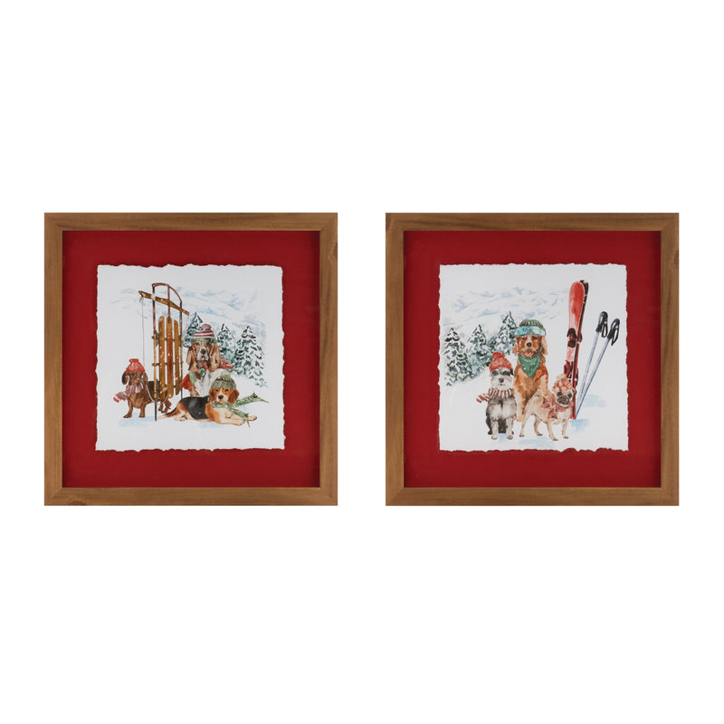 Melrose Framed Dog Sled and Ski Print Under Glass (Set of 2)