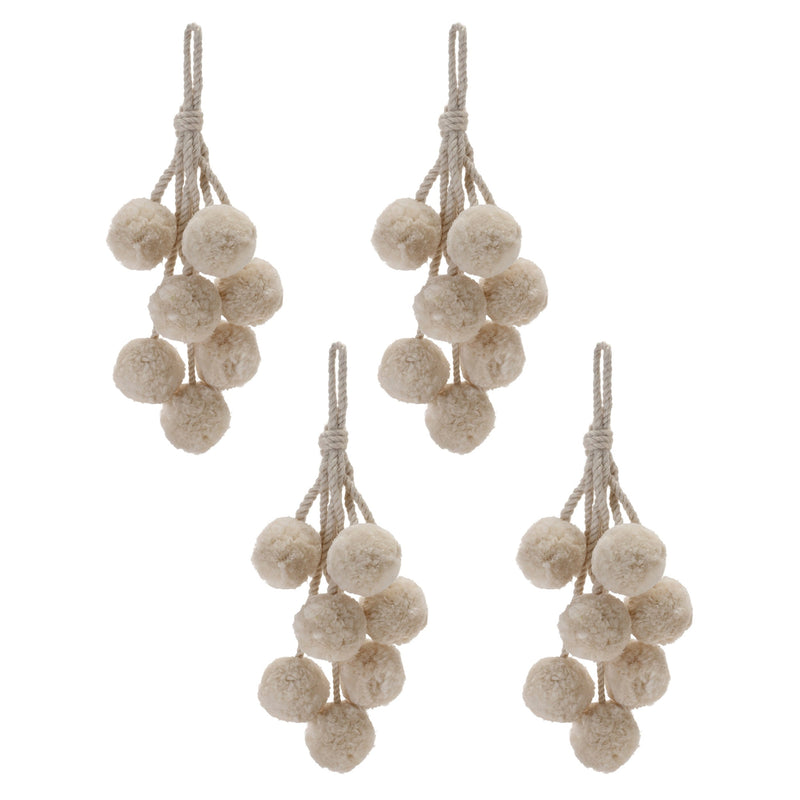 Melrose Beige Pom Pom Cluster Drop Ornament (Set of 4)