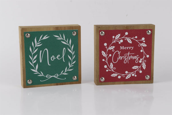 Melrose Holiday Sentiment Sign with Faux Leather Accent (Set of 6)