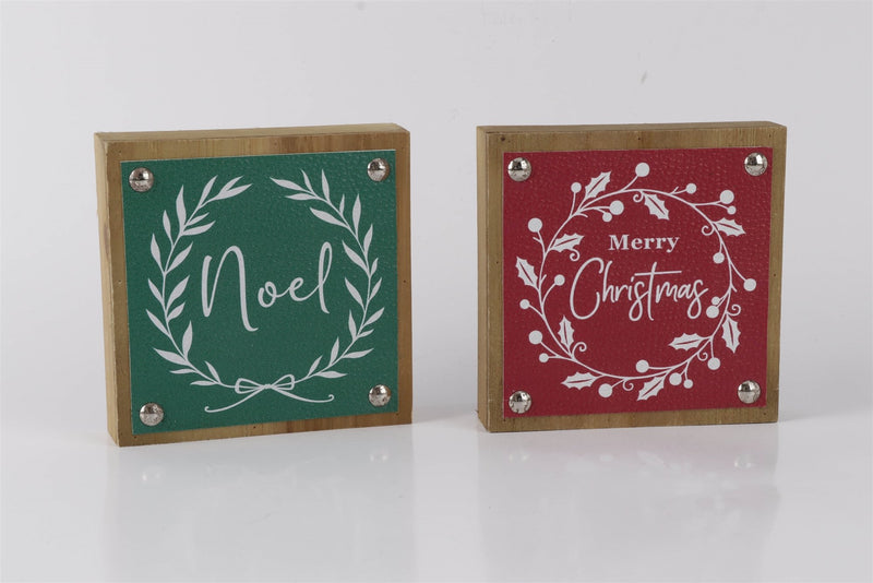 Melrose Holiday Sentiment Sign with Faux Leather Accent (Set of 6)