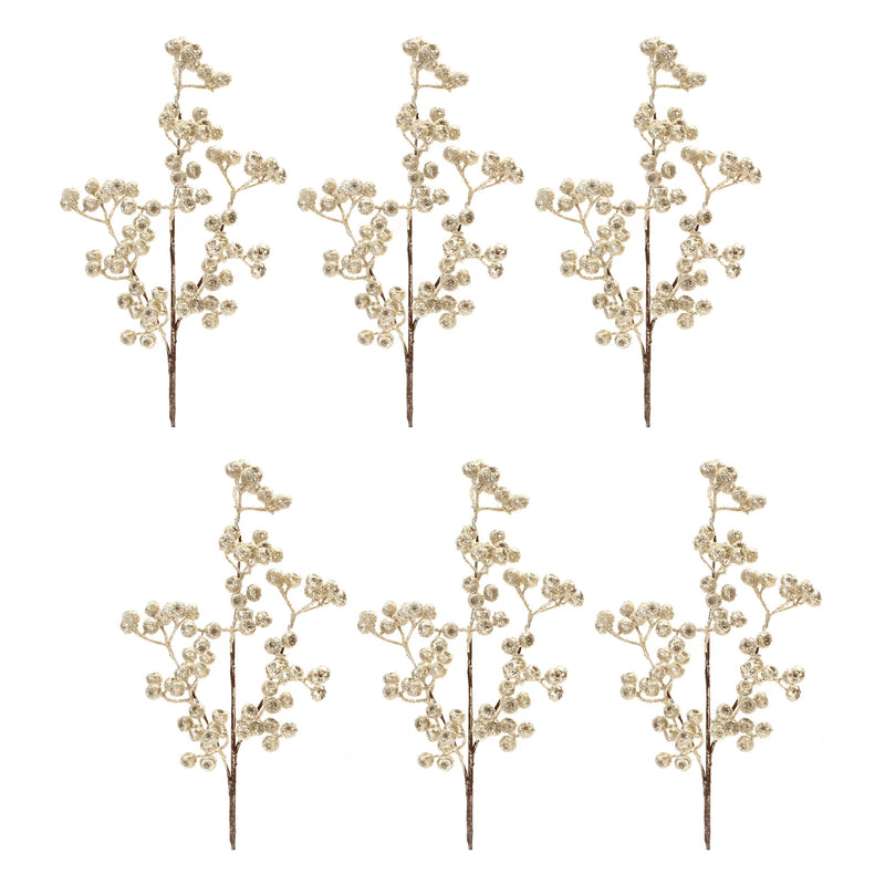 Melrose Glittered Champagne Berry Spray (Set of 6)