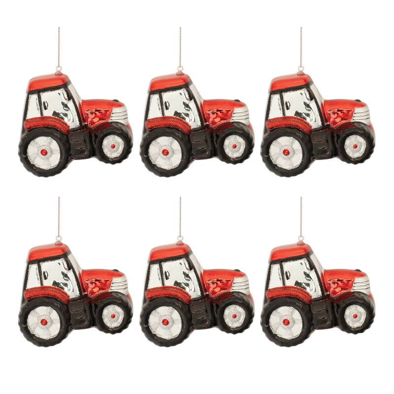Melrose Glittered Glass Tractor Ornament (Set of 6)
