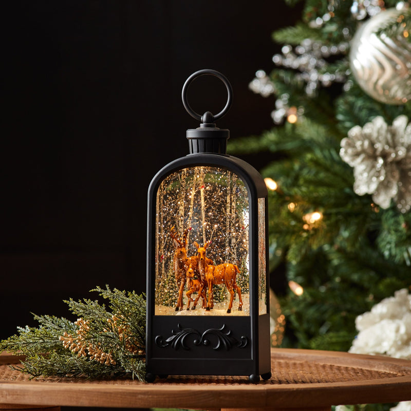 Melrose LED Snow Globe Lantern with Forest Deer 9.5"H