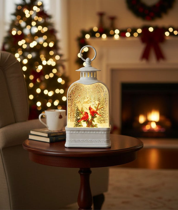 Melrose LED Snow Globe Lantern with Cardinal Forest Scene 10.5"H