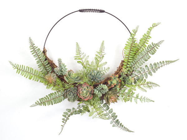 Melrose Fern and Succulent Moss Half Werath 20"D Wall Decor, Plastic