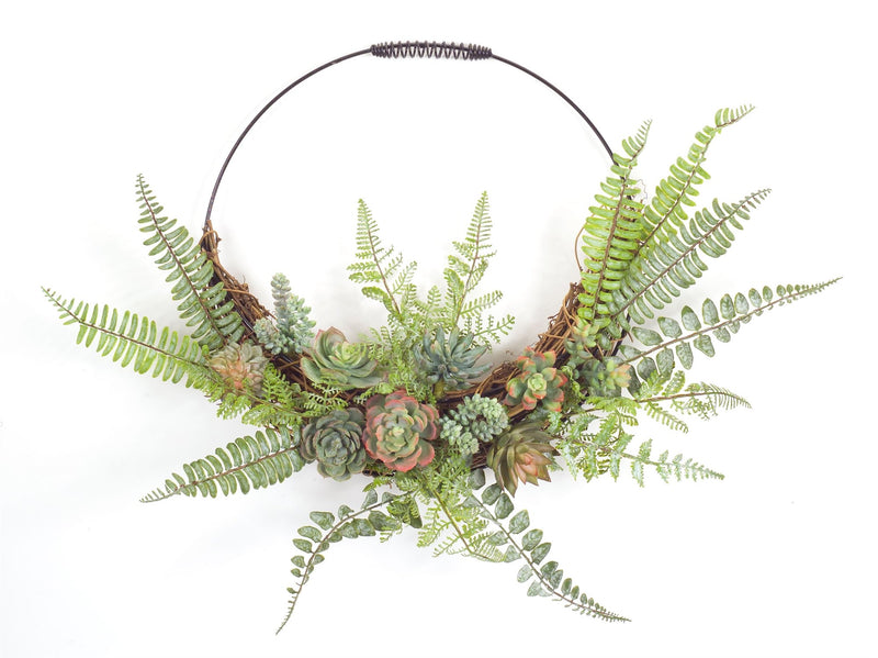 Melrose Fern and Succulent Moss Half Werath 20"D Wall Decor, Plastic