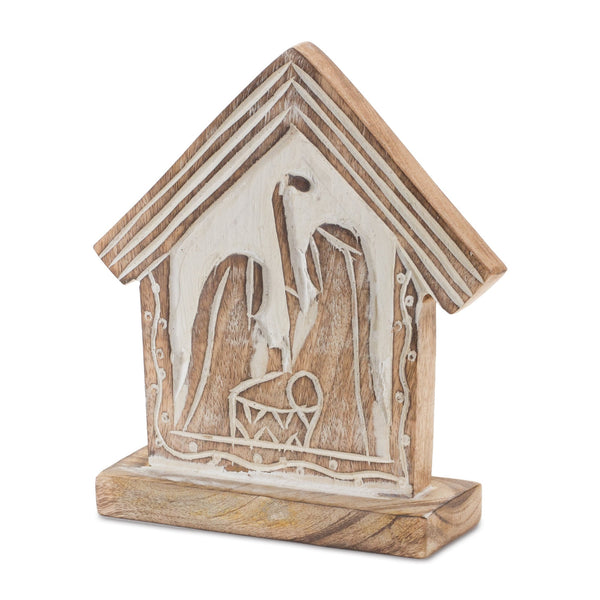 Melrose Wood Carved Nativity Barn (Set of 2)
