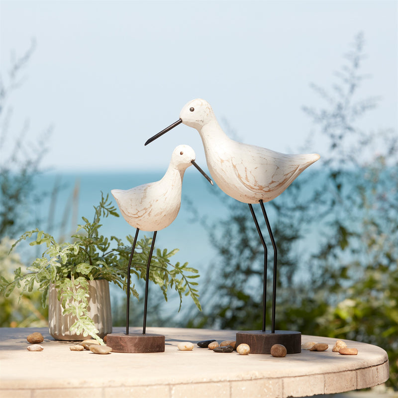 Melrose Carved Wood Sea Bird with Metal Stand (Set of 2)