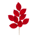 Melrose Red Flocked Magnolia Leaf Spray (Set of 6)