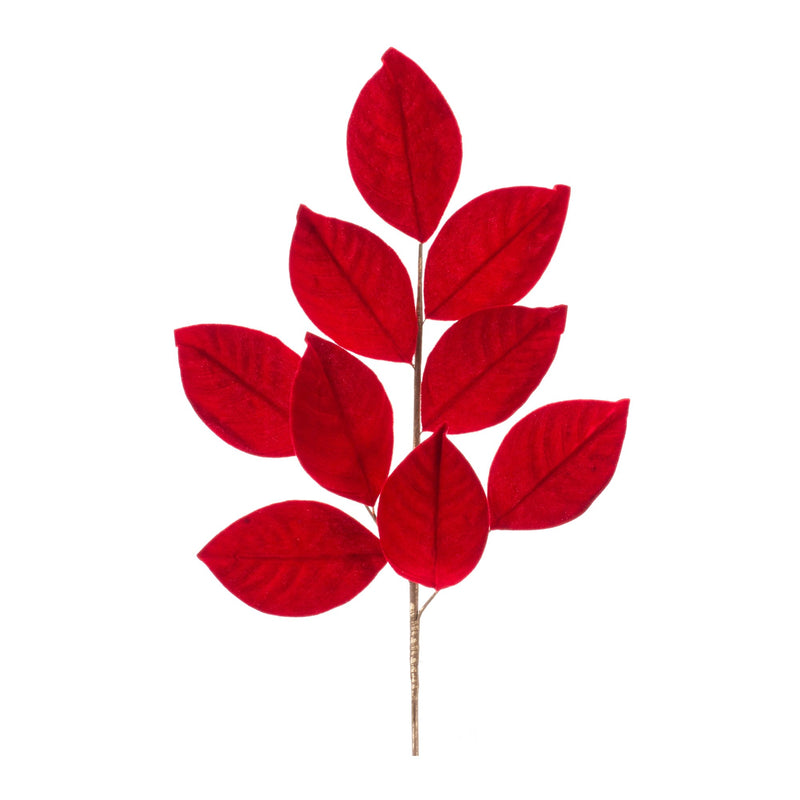 Melrose Red Flocked Magnolia Leaf Spray (Set of 6)
