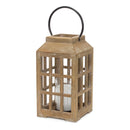 Melrose Natural Wooden Lantern with Glass Hurricane Brown  Black
