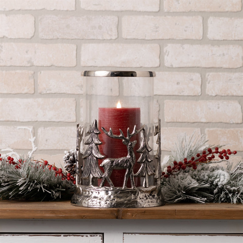 Melrose Etched Metal Woodland Candle Holder 8"D