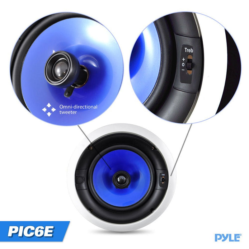 Pyle PIC6E 6.5" In‑Wall/Ceiling Speaker Pair – 2‑Way Stereo – 250W – White
