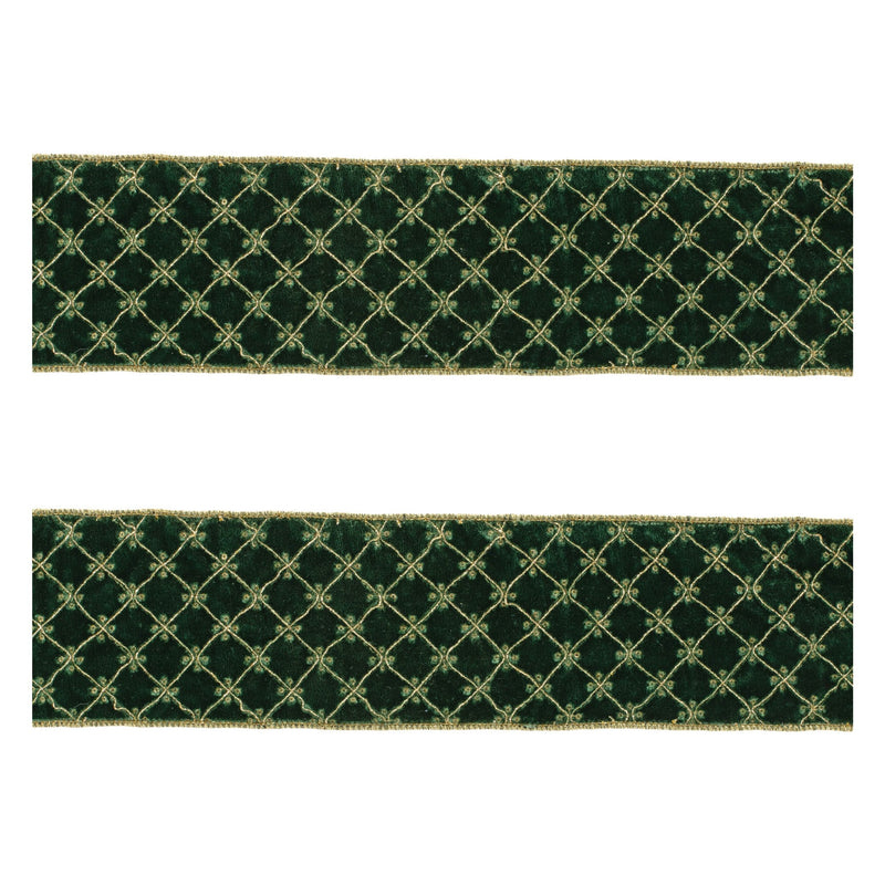 Melrose Ornate Diamond Pattern Wired Ribbon (Set of 2)