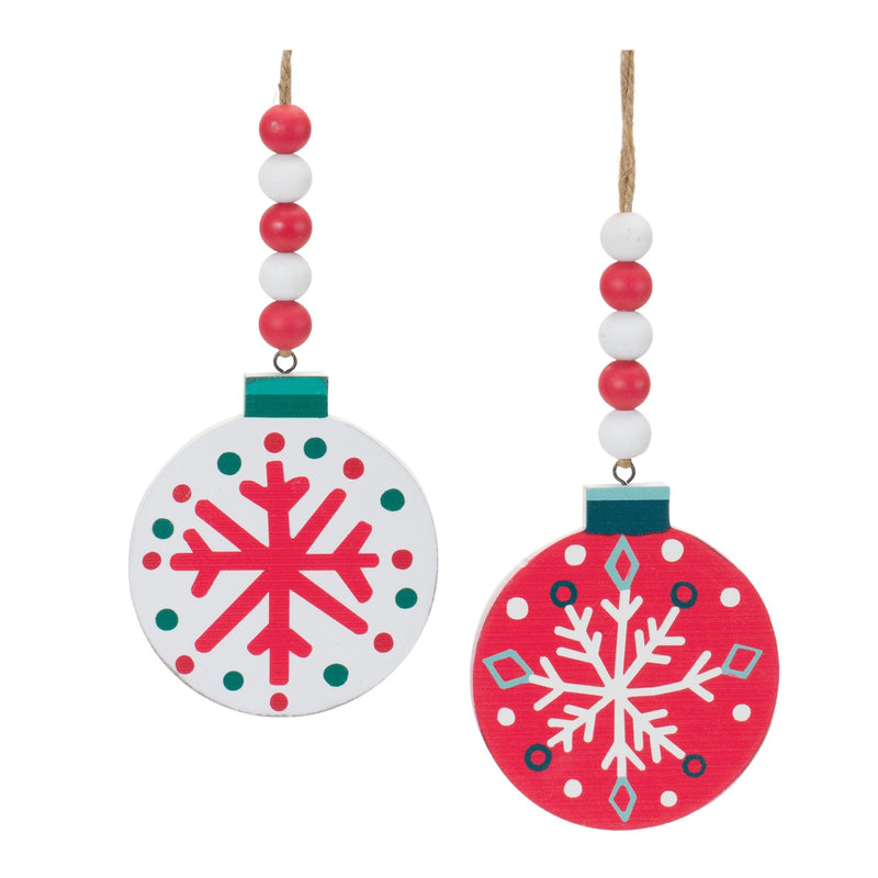 Wood Beaded Snowflake Ornament (Set of 12)