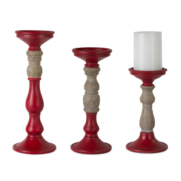 Melrose Red Candle Holder with Wood Accent (Set of 3)