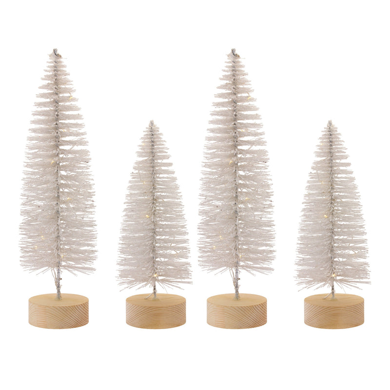 Melrose LED Lighted White Bottle Brush Tree with Wood Base and Gold Accent (Set
