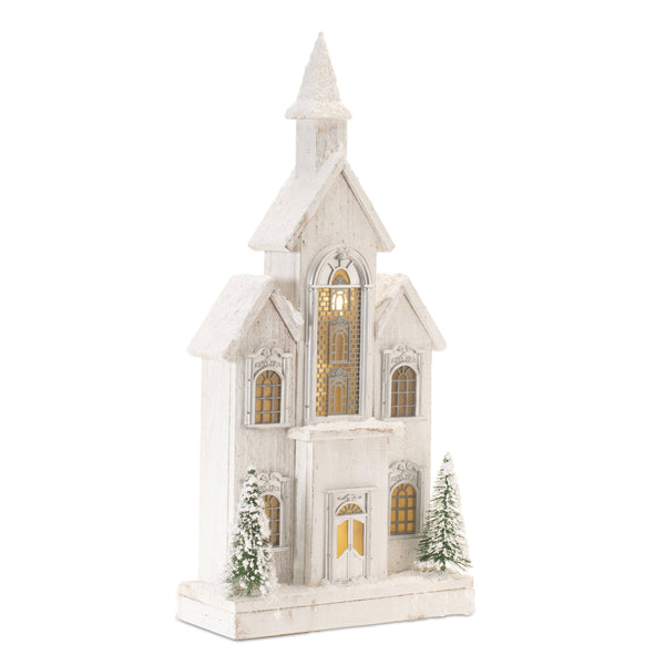 Melrose LED Flocked Wooden Church 22"H