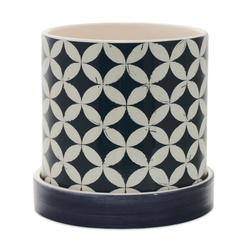 Melrose Geometric Pattern Planter with Plate Set of 2 Planter, Dolomite