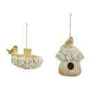 Melrose Bird House & Bird Bath Ornament (Set of 2) 4"H, 7.25"H Resin Green