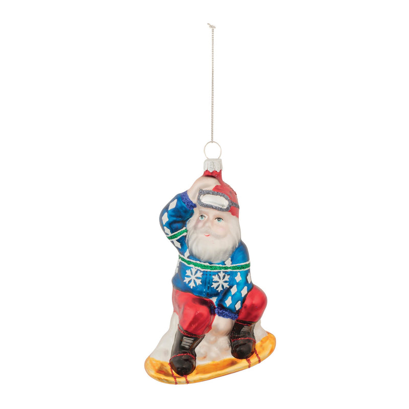 Melrose Glass Snowboarding Santa Ornament (Set of 6)