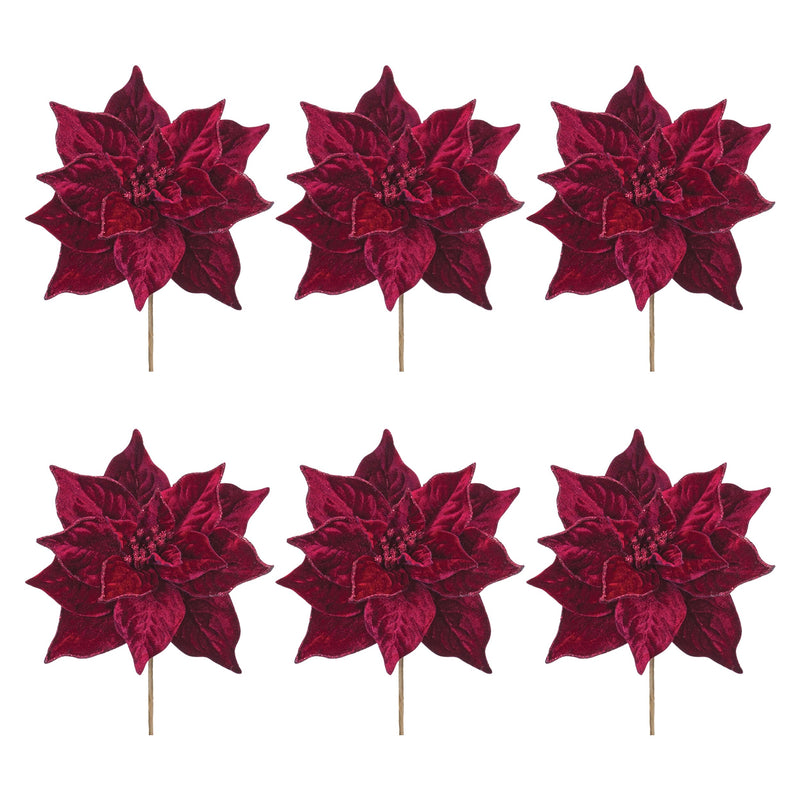 Melrose Burgandy Poinsettia Flower Stem (Set of 6)