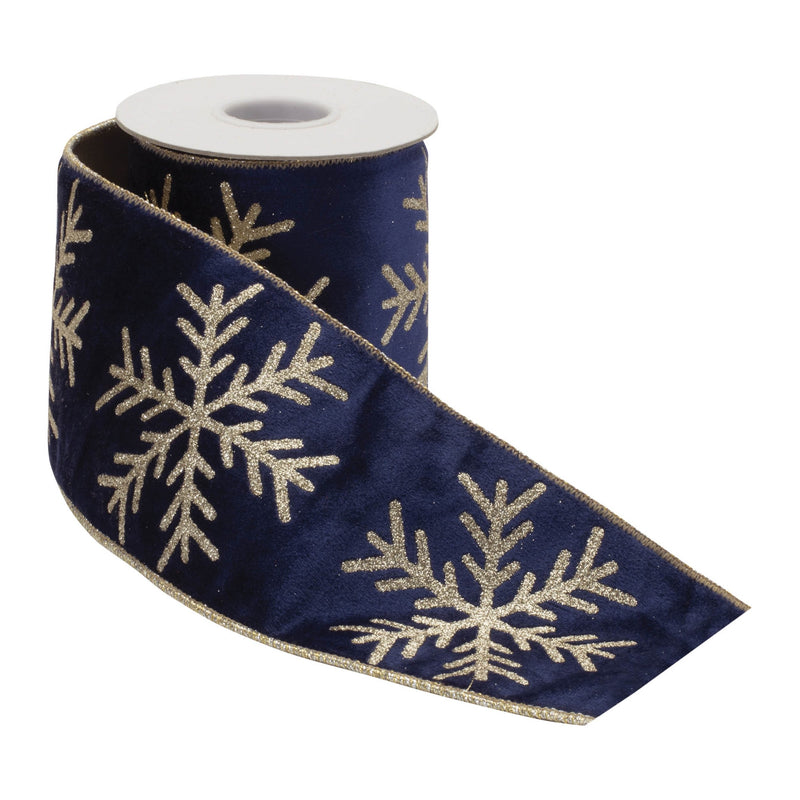 Melrose Glittered Snowflake Wired Ribbon 4" x 5 Yds.