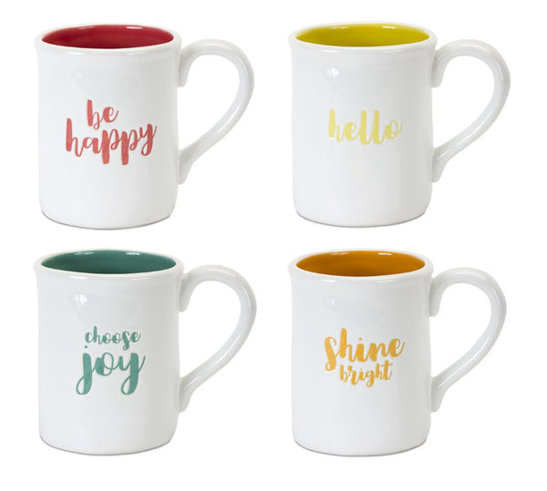 Melrose Stoneware Happy Sentiment Mug (Set of 4)