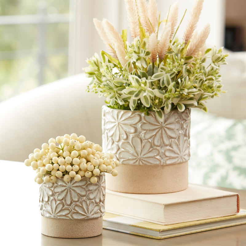 Melrose Ceramic Floral Planter Set of 2 Planter, Ceramic
