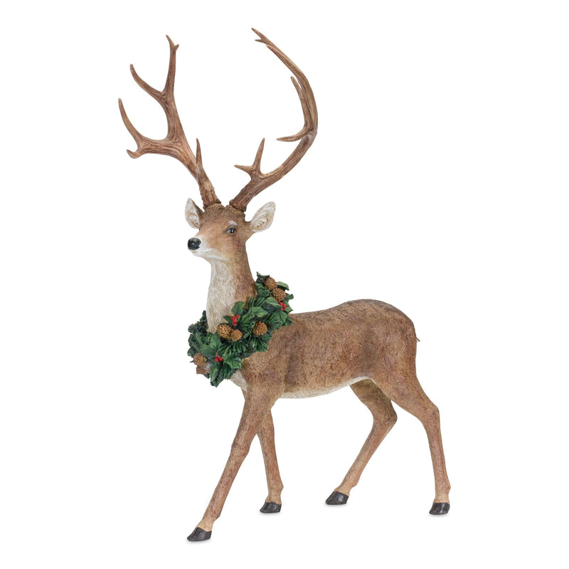 Melrose Holiday Standing Deer Figurine with Wreath Accent (Set of 2)