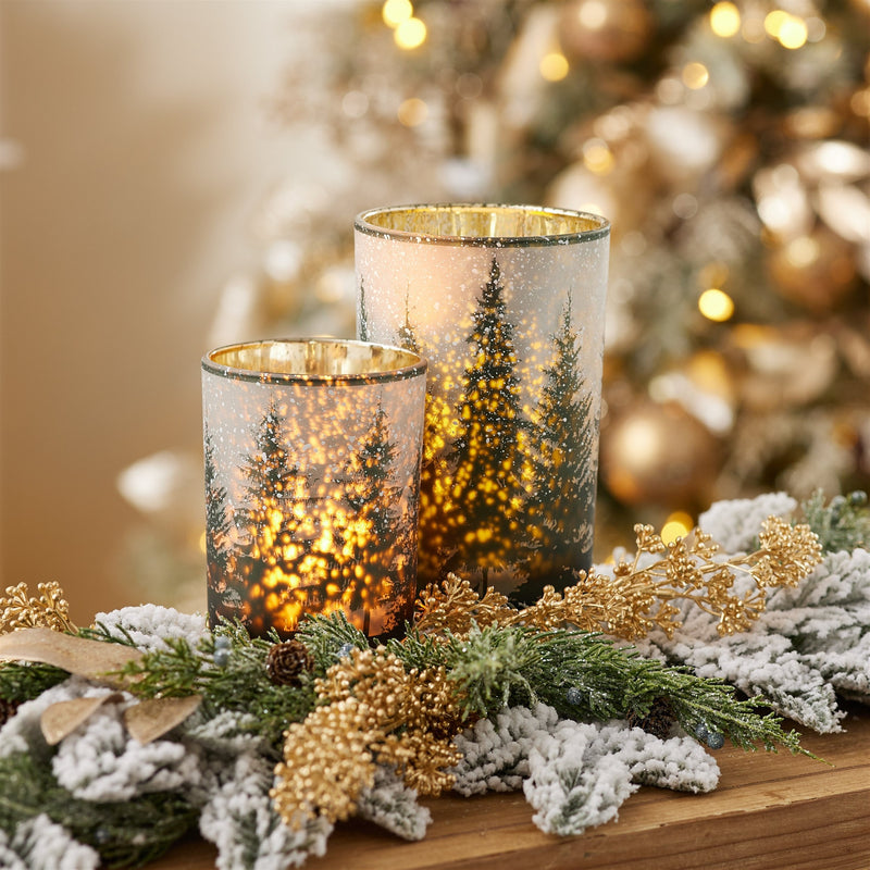 Melrose Frosted Pine Mercury Glass Candle Holder (Set of 2)