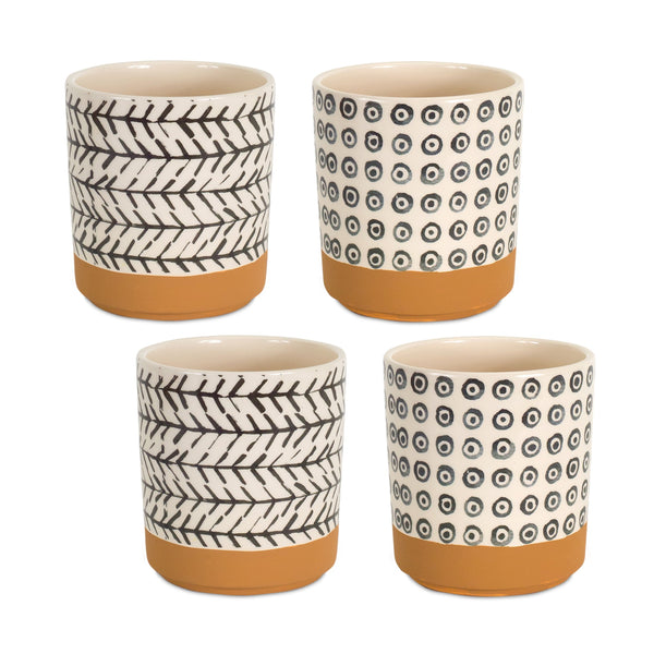 Melrose Geometric Patterned Pot with Terra Cotta Accent Set of 4 Planter