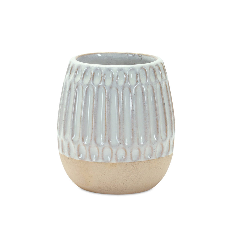 Melrose Ribbed Porcelain Vase with Two Tone Design (Set of 2)