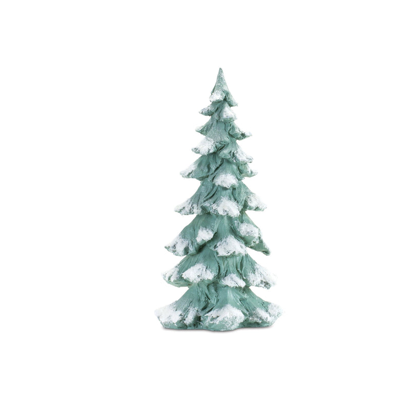Melrose Flocked Seafoam Pine Tree with Carved Design (Set of 4)
