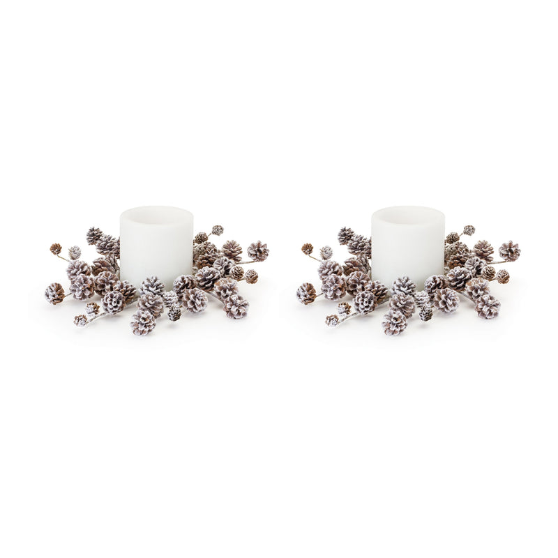 Melrose Flocked Pine Cone Candle Ring (Set of 2)
