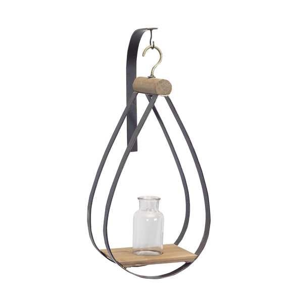 Melrose Hanging Bottle Vase in Teardrop Frame Wall Decor, Rustic, Metal