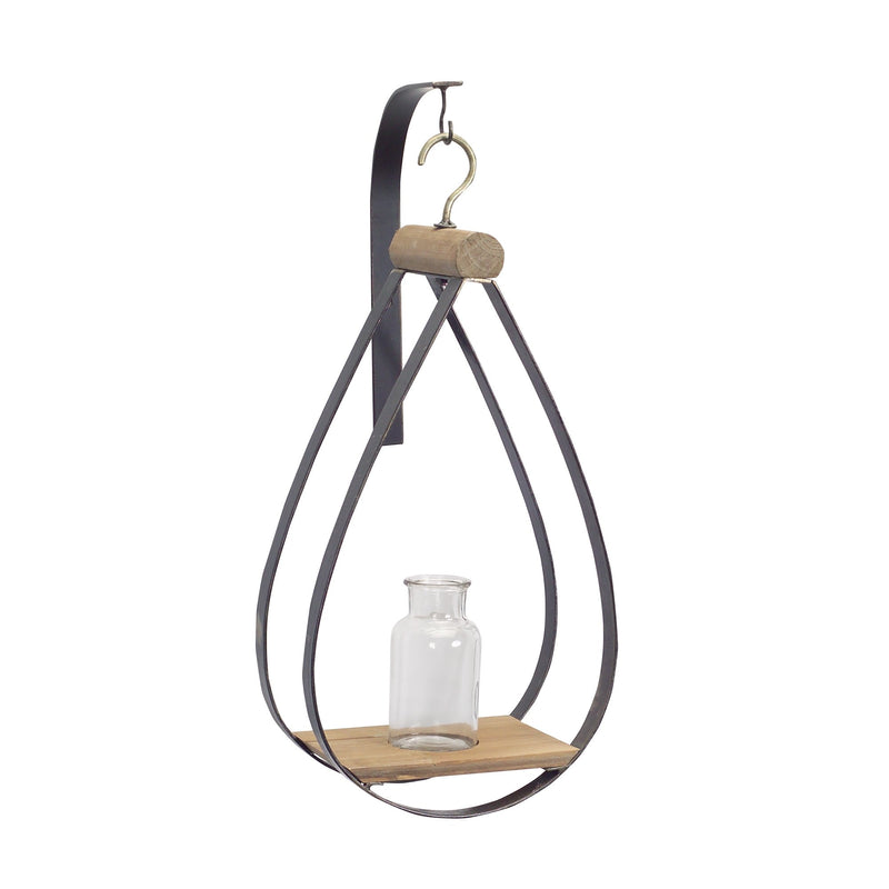 Melrose Hanging Bottle Vase in Teardrop Frame Wall Decor, Rustic, Metal