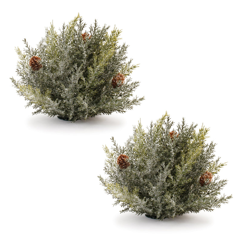Melrose Icy Pine Half Orb with Pinecones (Set of 2)
