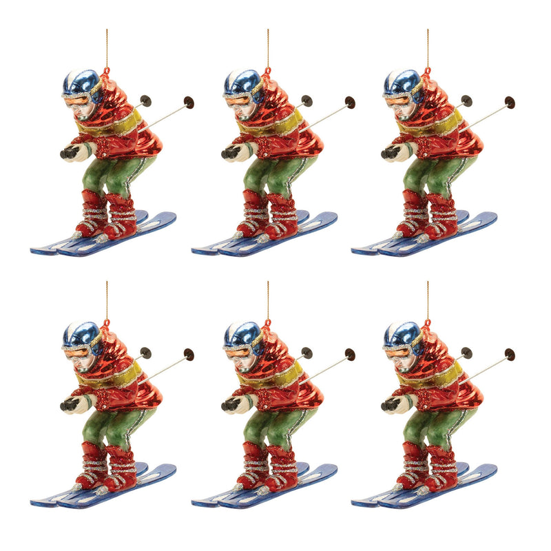 Melrose Glittered Glass Skiier Ornament (Set of 6)