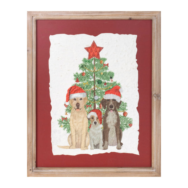 Melrose Framed Holiday Dogs and Christmas Tree Print 15"H