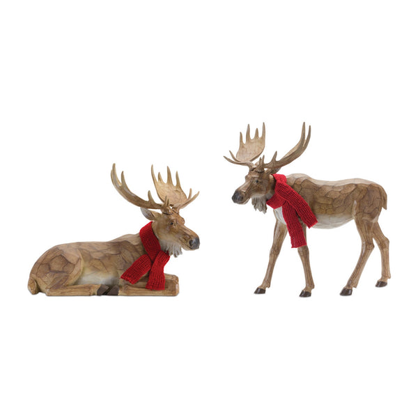 Melrose Carved Winter Moose with Scarf (Set of 2)
