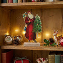 Melrose Vintage Metal Santa with Wood Base 8"H