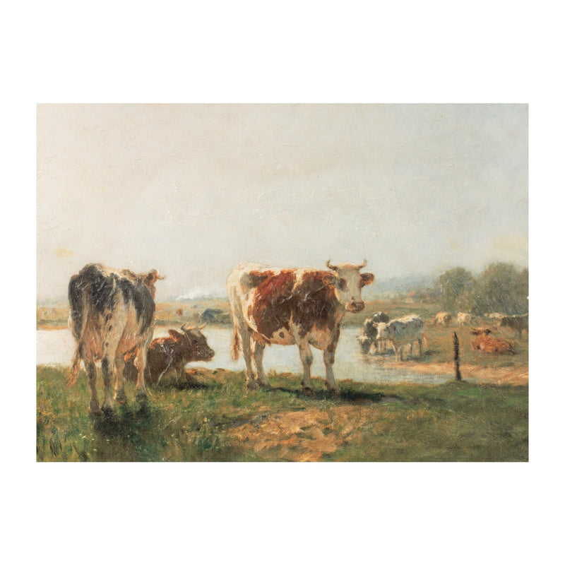 Melrose Cattle Landscape Print Wall Art 15.75"L, Modern, Rustic, Wood
