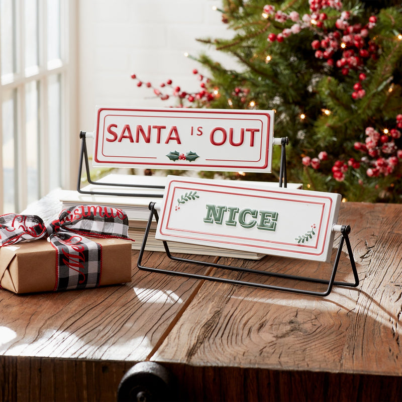 Melrose Reversible Christmas Sentiment Metal Table Sign (Set of 2)