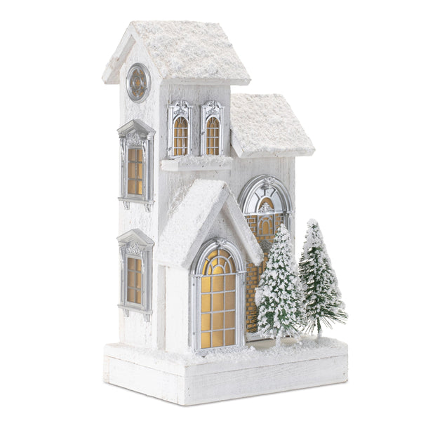 Melrose LED Flocked Wooden House 14.5"H