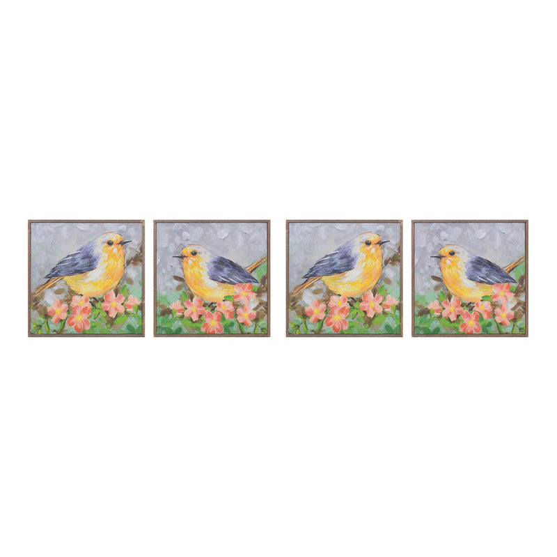 Melrose Framed Bird Canvas Block Wall Decor, Wood