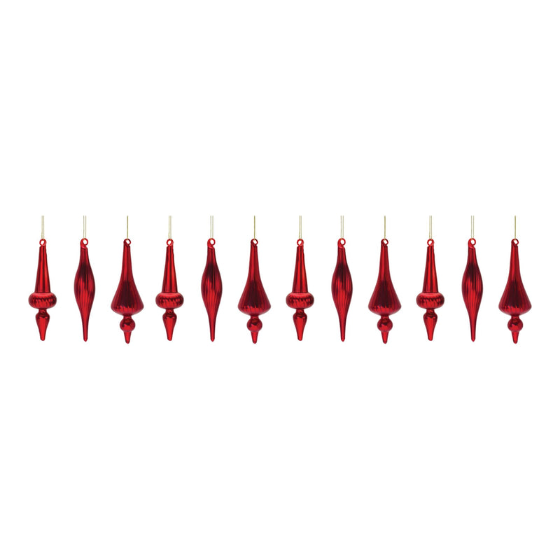 Ribbed Glass Finial Ornament (Set of 12)