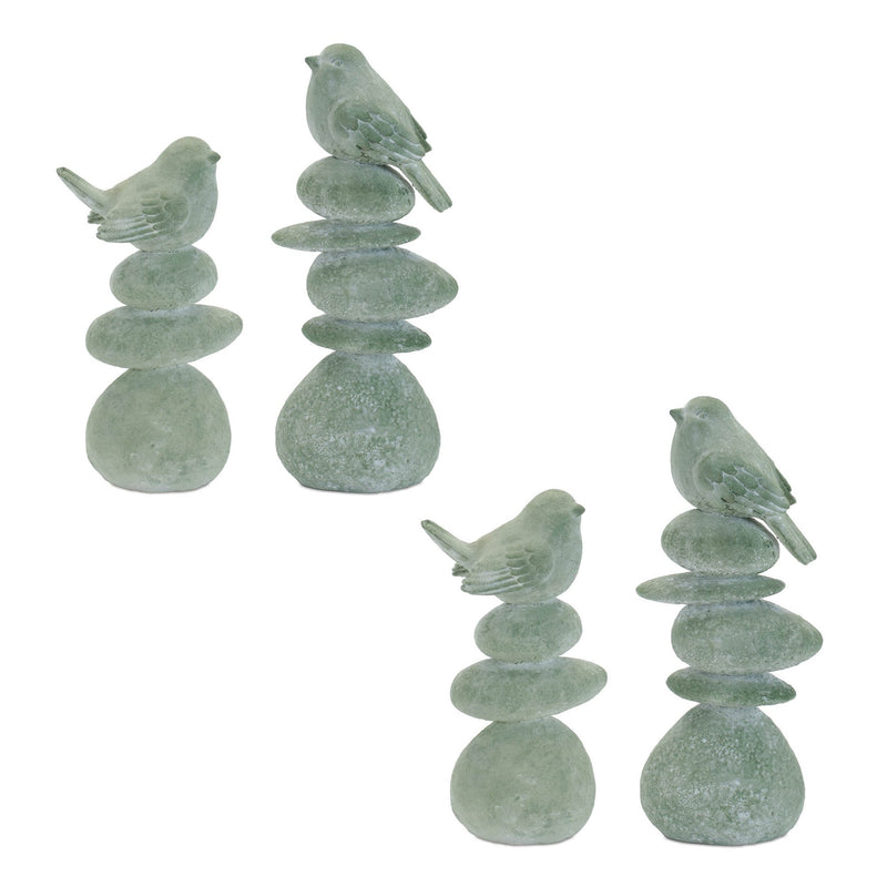 Melrose Bird on Rock Stack Figurine (Set of 4)